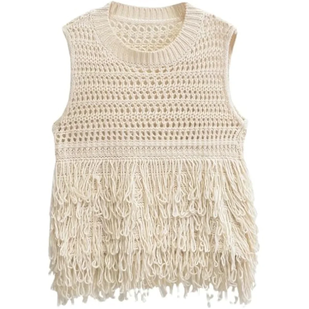 Boutique Cream Crochet Fringe Top Small - Picture 2 of 6